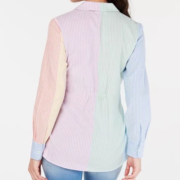 TOMMY HILFIGER Multicolor Striped Blouse with belt | Women's Size Medium - Picture 3 of 6